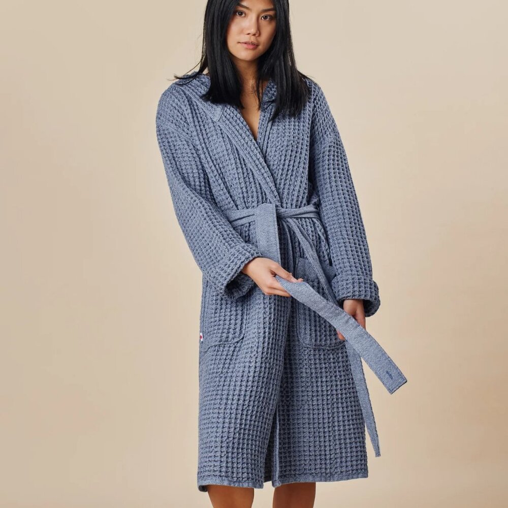 Onsen Supima® Waffle Bath Robe size Small color: Denim